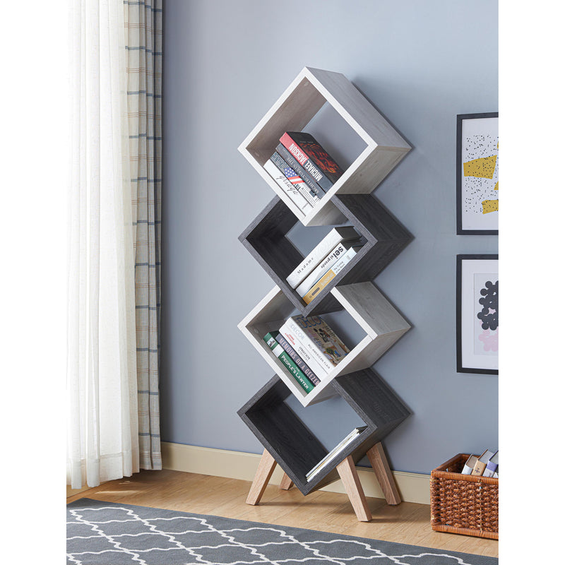 Yarmow 4-Shelf Bookcase in White Oak and Distressed Gray