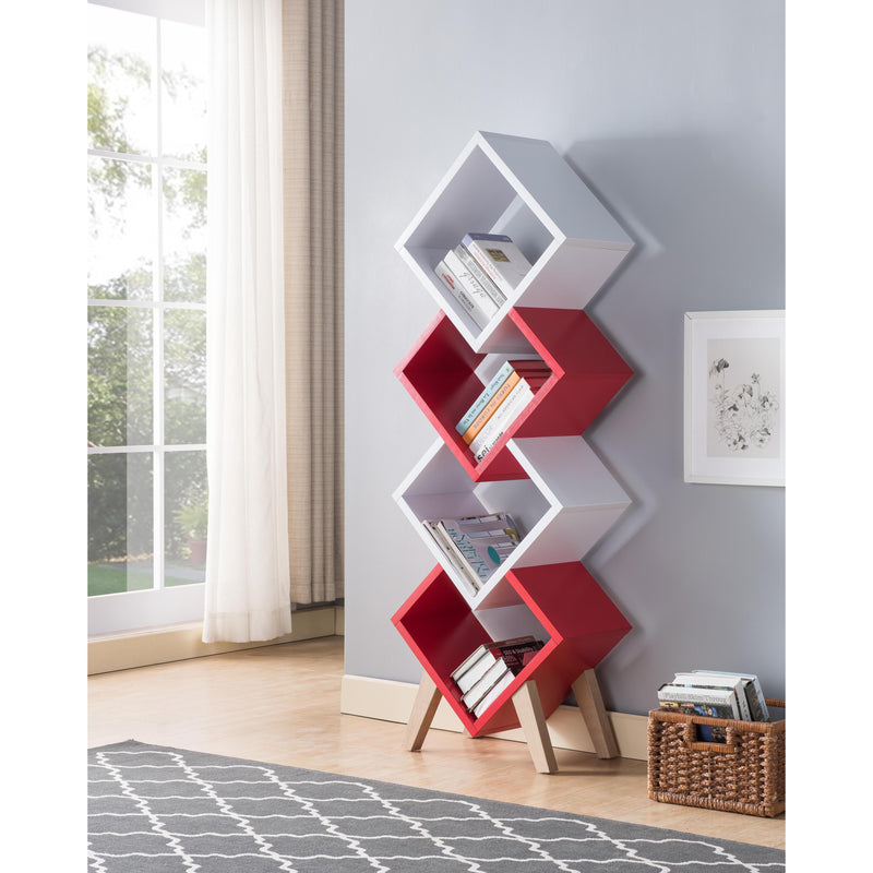 Yarmow 4-Shelf Bookcase in White and Red