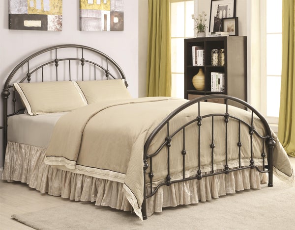 Metallic Full Size Bed With Double Arched Headboard & Footboard, Dark Bronze