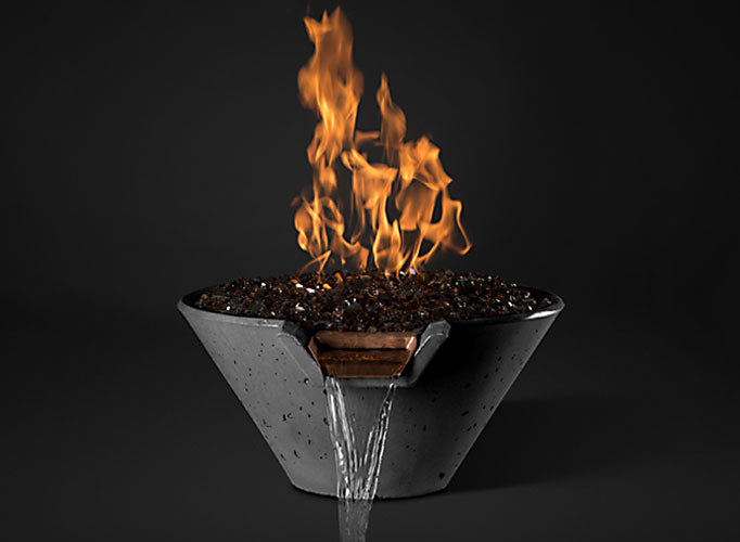 Slick Rock | Concrete 34” Cascade Conical Fire on Glass + Copper Spillway with Electronic Ignition