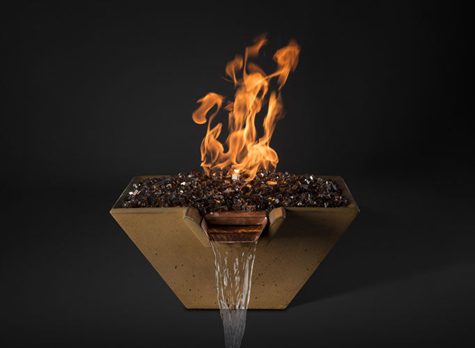 Slick Rock | Concrete 34” Cascade Square Fire on Glass + Copper Spillway with Electronic Ignition