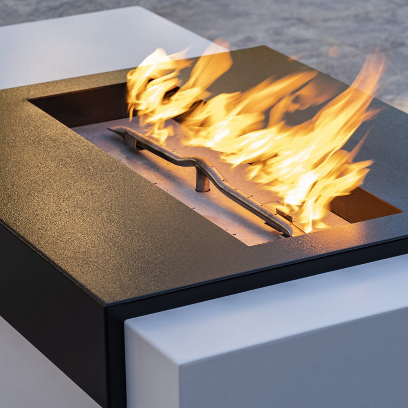The Outdoor Plus - Moonstone Black & White 60" Powder Coated Metal Fire Pit Natural Gas with 12V Electronic Ignition