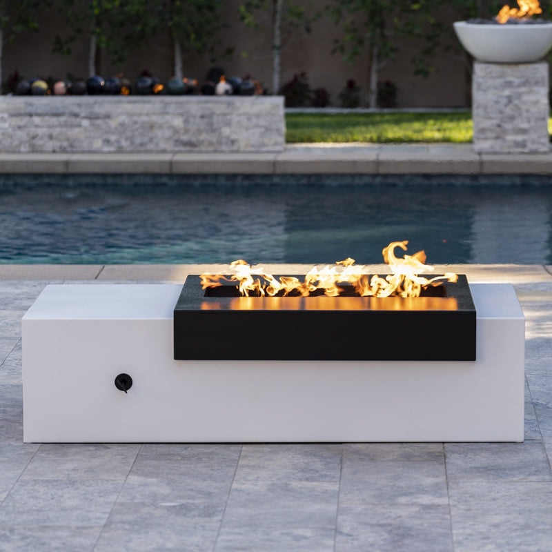 The Outdoor Plus - Moonstone Black & White 60" Powder Coated Metal Fire Pit Natural Gas with Match Lit with Flame Sense Ignition
