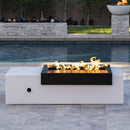 The Outdoor Plus Moonstone Black & White 84" Powder Coated Metal Fire Pit Propane Gas with 110V Electronic Ignition