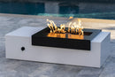 The Outdoor Plus Moonstone Black & White 84" Powder Coated Metal Fire Pit Propane Gas with Match Lit with Flame Sense Ignition