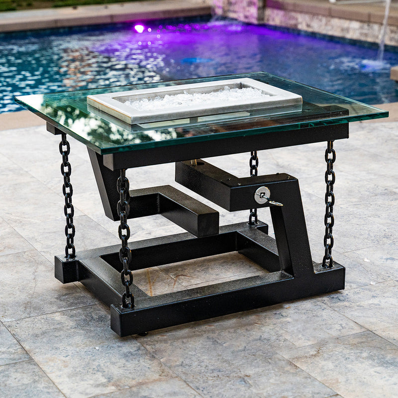 The Outdoor Plus Newton 38" Copper Vein Powder Coated Metal Natural Gas Fire Pit with Chain Support & Match Lit Ignition