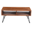 42 Inch Handcrafted Mango Wood Coffee Table With Metal Hairpin Legs, Brown And Black