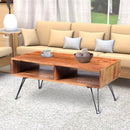 42 Inch Handcrafted Mango Wood Coffee Table With Metal Hairpin Legs, Brown And Black