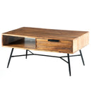 Benzara - Brown And Black Wood And Metal Coffee Table With Spacious Storage