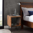 22 Inch Industrial Style Cube Shape Wooden Nightstand With Rough Sawn Texture, Brown - UPT-204786