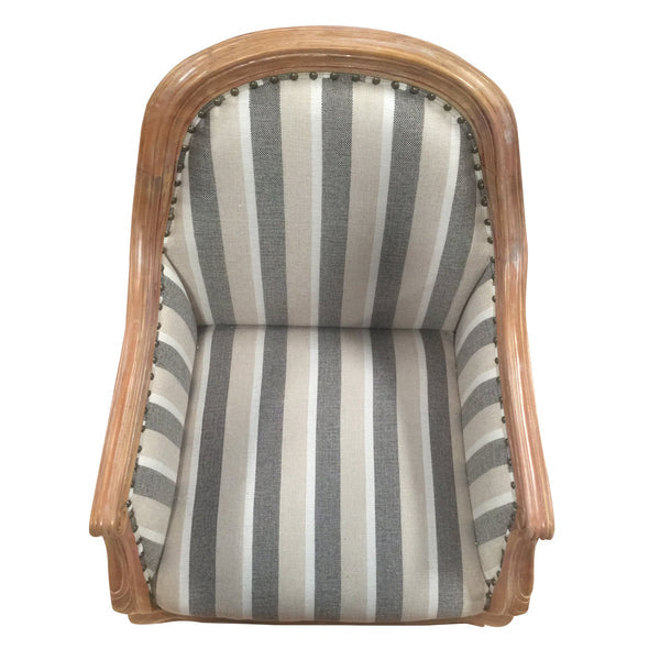 Striped Fabric Arm Wooden Frame Side Sofa Chair, Gray And White