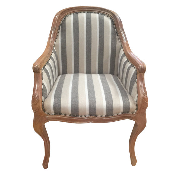 Striped Fabric Arm Wooden Frame Side Sofa Chair, Gray And White