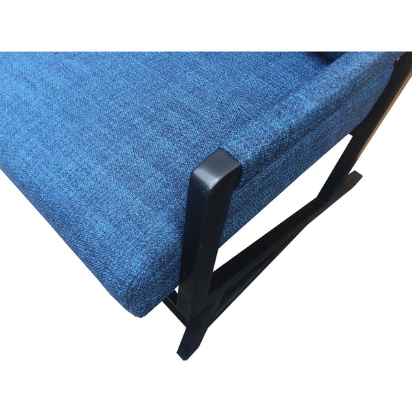 Fabric Padded Wooden Frame Accent Sofa Chair With Armrest, Black And Blue
