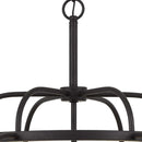 6 Bulb Chandelier With Wooden And Perforated Metal Frame, Black And Brown - BM225608