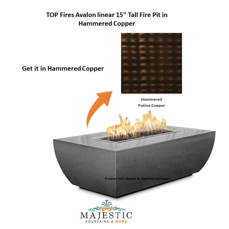 Avalon Linear 15” Tall Fire Pit  in Hammered Copper Fire Pit