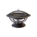 AZ Patio Heaters 30" Round Wood Burning Firepit with Scroll Design-Poker/Cover Included