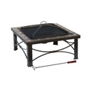 AZ Patio Heaters 30" Square Slate Tile Square Wood Burning Fire Pit-Poker/Cover Included