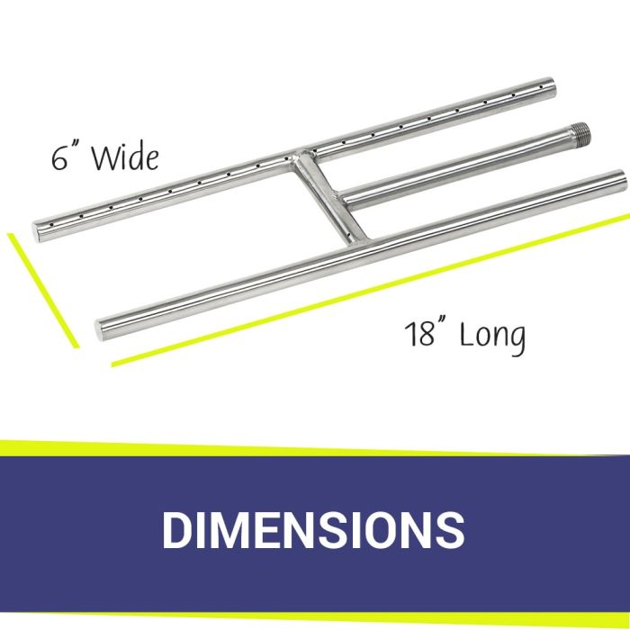 American Fire Glass 18" x 6" Stainless Steel H-Style Burner - Natural Gas