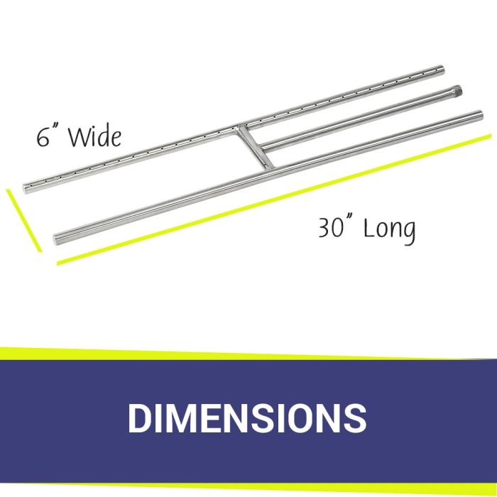 American Fireglass 30" x 6" Stainless Steel H-Style Burner - Natural Gas