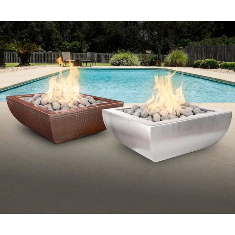The Outdoor Plus - Avalon Hammered Copper & Stainless Steel Square Fire Bowl 24"