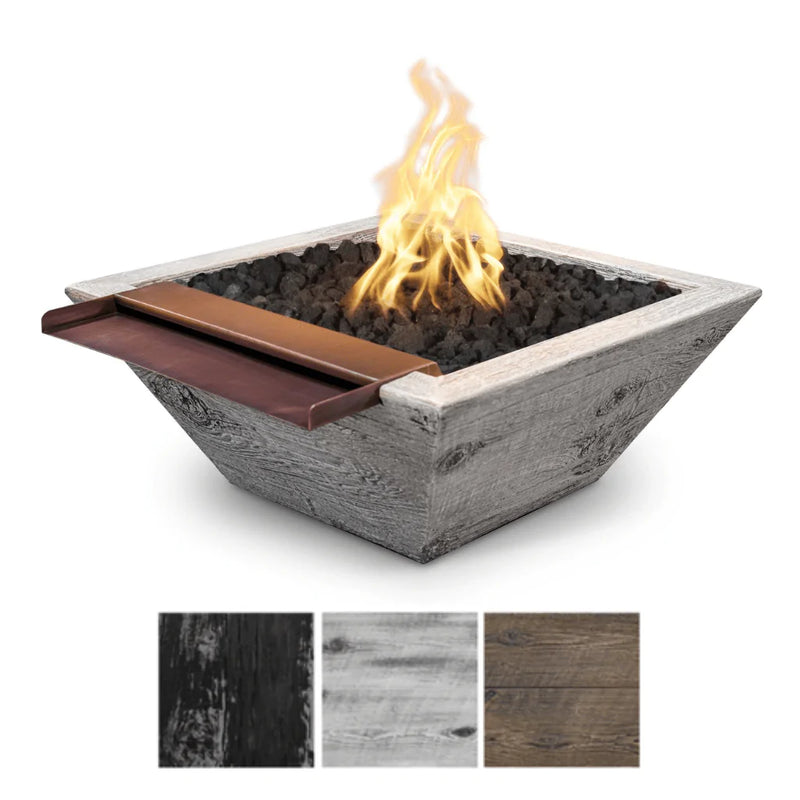 The Outdoor Plus - Maya GFRC Wood Grain Concrete Square Fire & Wide Spill Water Bowl 30"