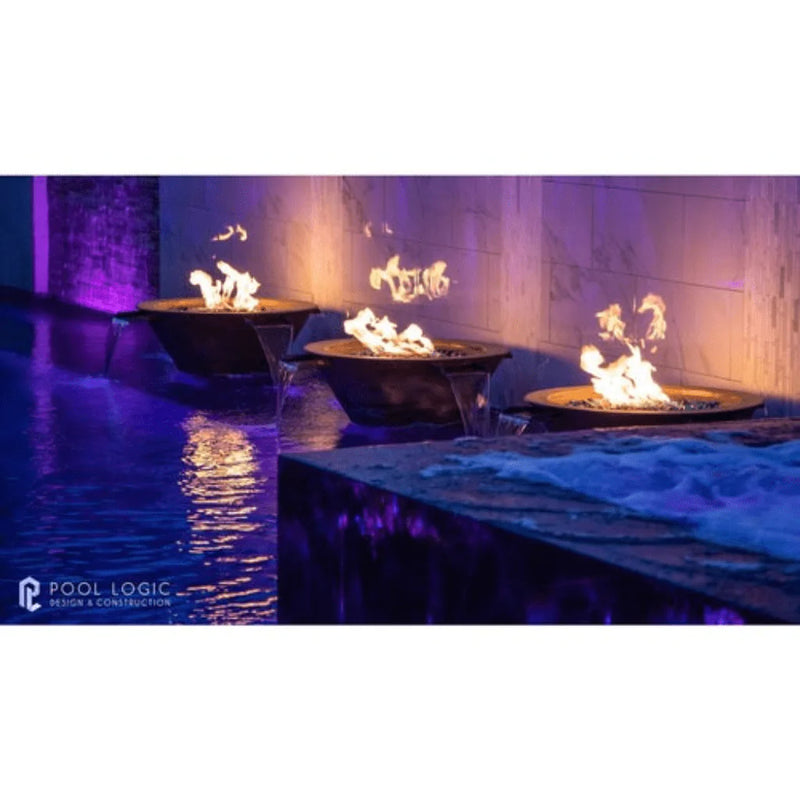 fire bowls for pools | The Outdoor Plus - Cazo Hammered Copper 4 Way Spill Round Fire & Water Bowl 30"