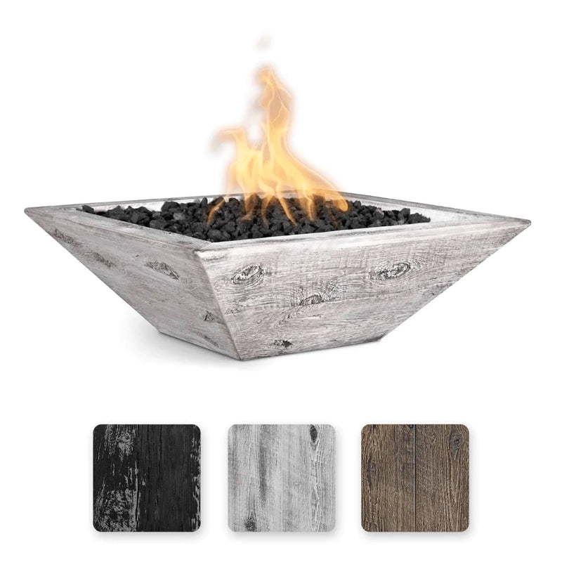 The Outdoor Plus - Maya GFRC Wood Grain Concrete Square Fire Bowl 24"