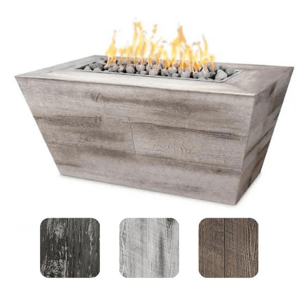 The Outdoor Plus - Plymouth GFRC Wood Grain 24" tall Concrete Rectangle Gas Fire Pit 48"