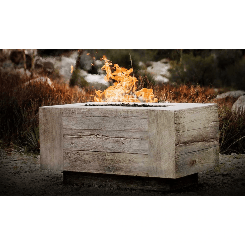 electric fire pit table | The Outdoor Plus - Catalina GFRC Wood Grain Concrete Rectangle Gas Fire Pit 108" | 