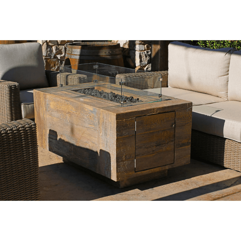 The Outdoor Plus - Catalina GFRC Wood Grain Concrete Rectangle Gas Fire Pit 108" | white rectangle fire pit table