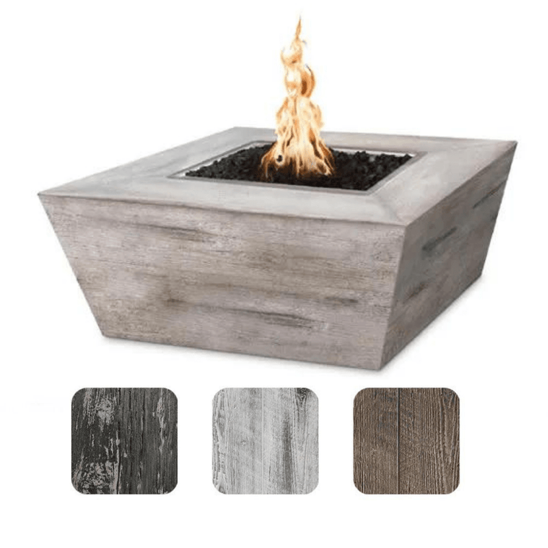 The Outdoor Plus - Plymouth GFRC Wood Grain 16" tall Concrete Square Gas Fire Pit 36"