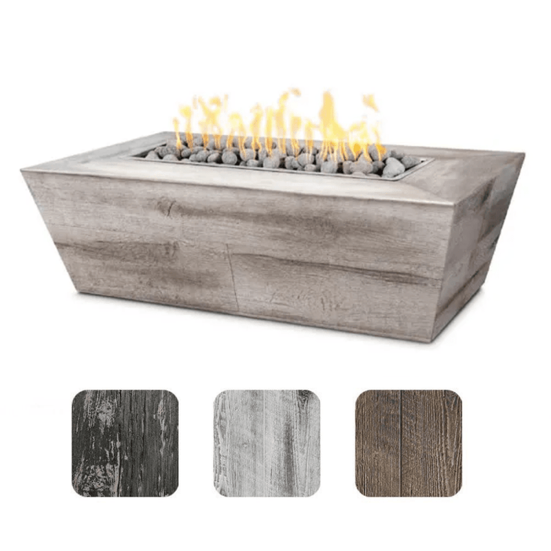 The Outdoor Plus - Plymouth GFRC Wood Grain 16" tall Concrete Rectangle Gas Fire Pit 48"