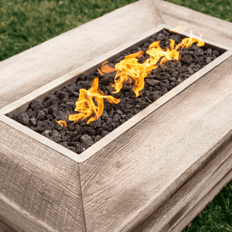 The Outdoor Plus - Plymouth GFRC Wood Grain 16" tall Concrete Rectangle Gas Fire Pit 48"