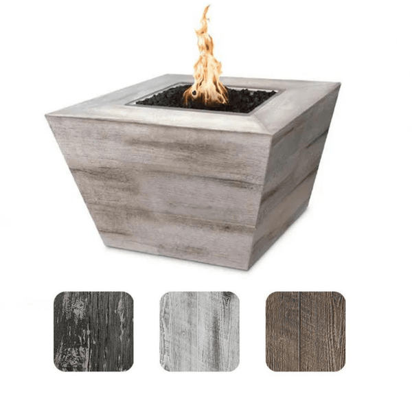 The Outdoor Plus - Plymouth GFRC Wood Grain 24" tall Concrete Square Gas Fire Pit 48"