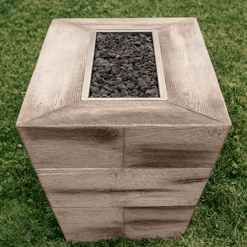 The Outdoor Plus - Plymouth GFRC Wood Grain 24" tall Concrete Rectangle Gas Fire Pit 60"