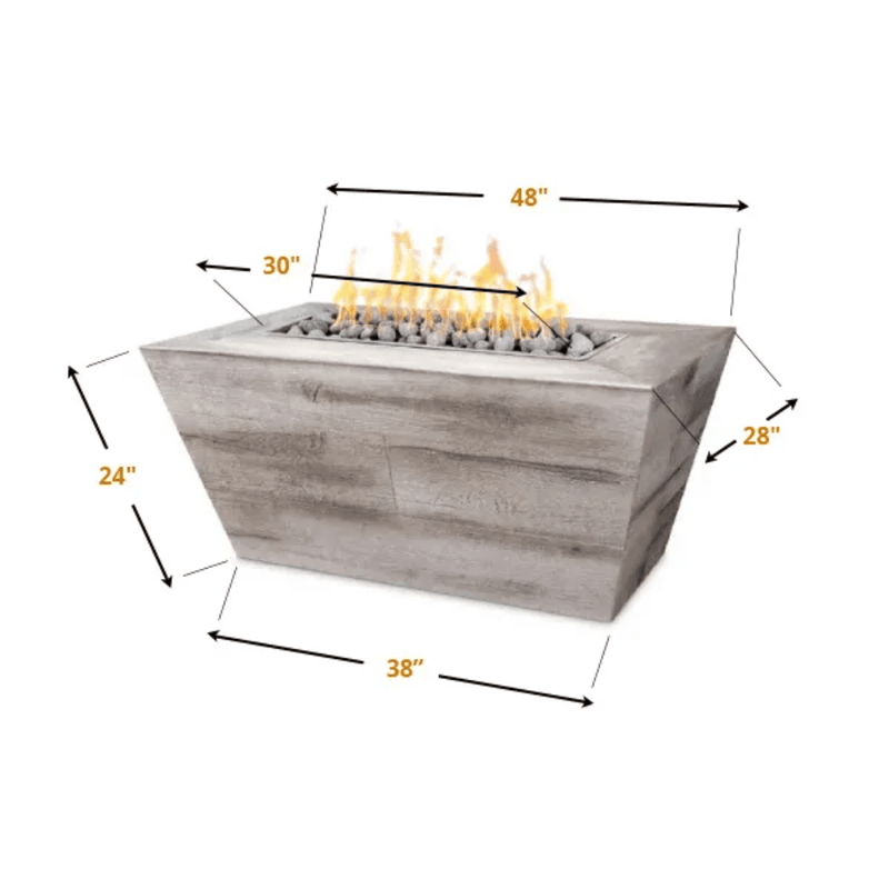 The Outdoor Plus - Plymouth GFRC Wood Grain 24" tall Concrete Rectangle Gas Fire Pit 60"