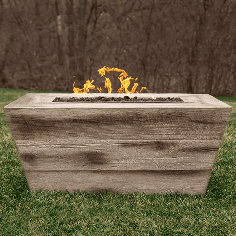 The Outdoor Plus  Plymouth GFRC Wood Grain 24" tall Concrete Rectangle Gas Fire Pit 84"