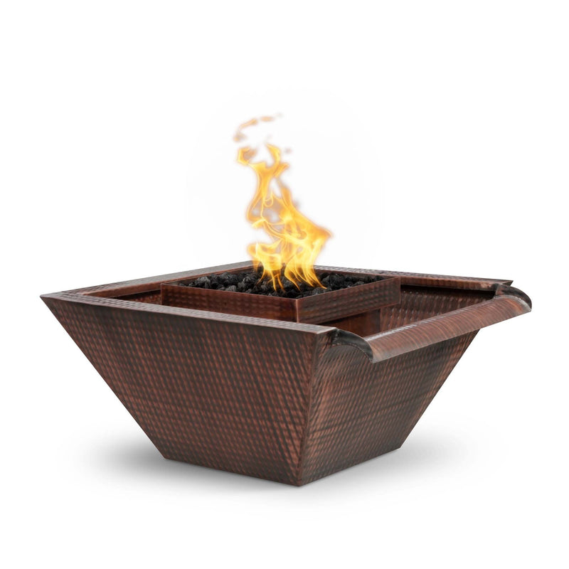 The Outdoor Plus - Maya Hammered Copper Wide Gravity Spill Square Fire & Water Bowl 36"