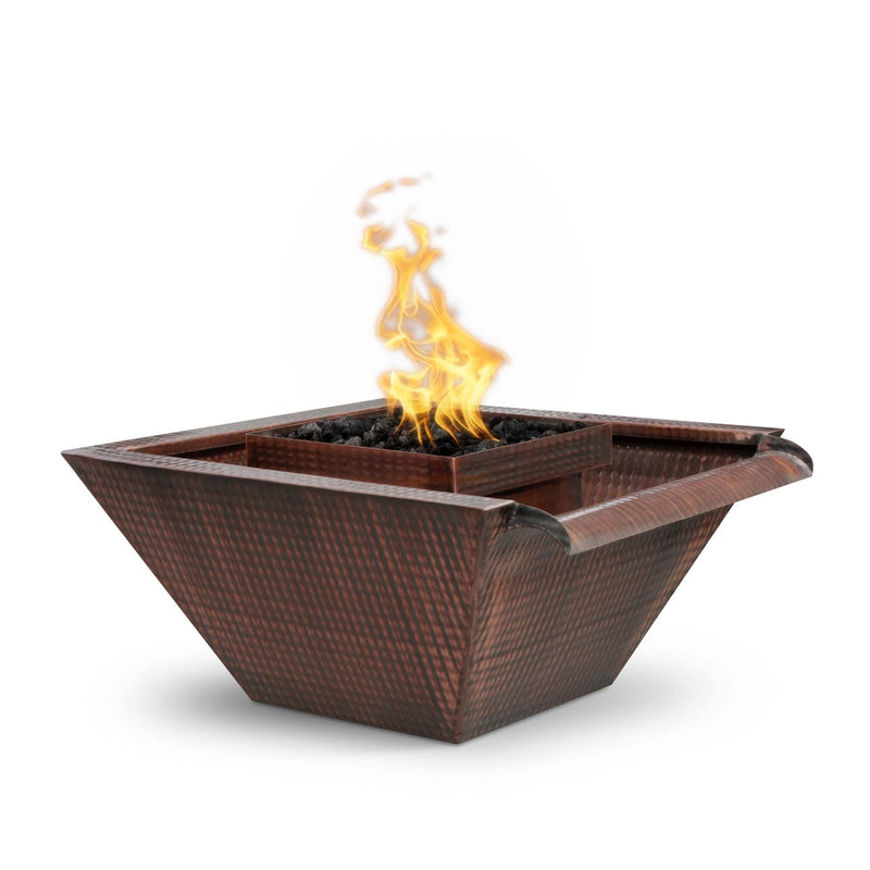 The Outdoor Plus - Maya Hammered Copper Wide Gravity Spill Square Fire & Water Bowl 30"