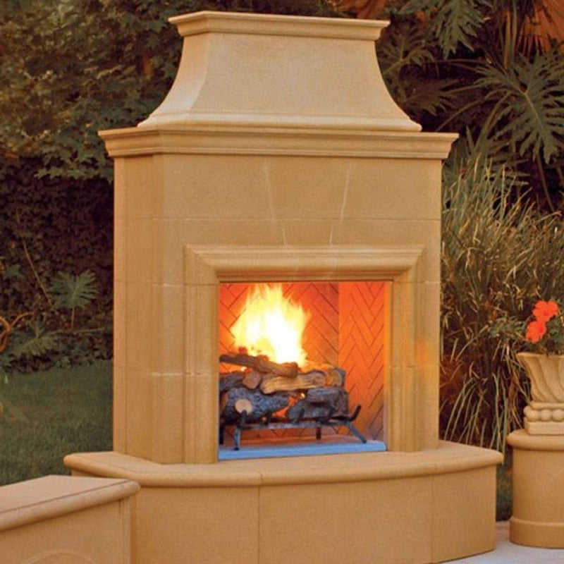 American Fyre Designs Petite Cordova GFRC 65 Inch Vented Gas Fireplace with Corner Square Edge Hearth