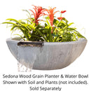 The Outdoor Plus - Sedona GFRC Wood Grain Concrete Round Planter & Water Bowl 27"