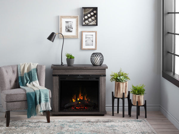 Dimplex Morgan Electric Fireplace Mantel,Charcoal Oak, with log firebox