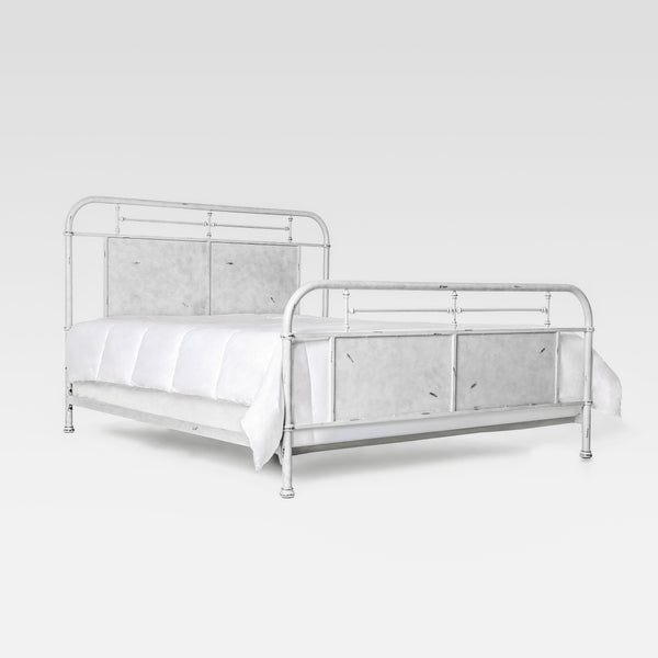 Ramona Industrial Metal California King Panel Bed in Distressed White