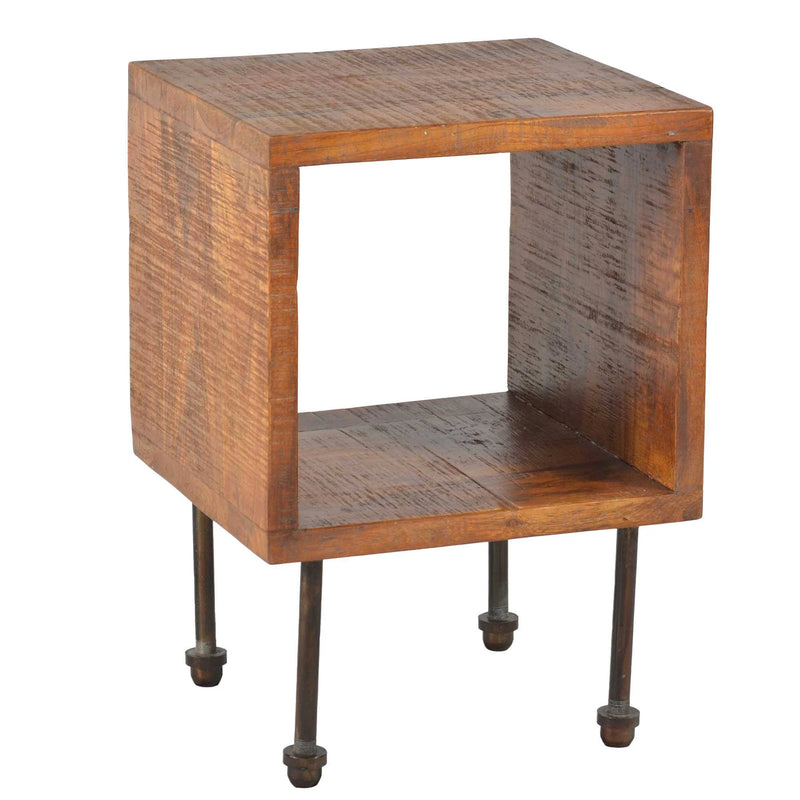 22 Inch Industrial Style Cube Shape Wooden Nightstand With Rough Sawn Texture, Brown - UPT-204786