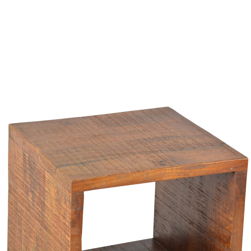 22 Inch Industrial Style Cube Shape Wooden Nightstand With Rough Sawn Texture, Brown - UPT-204786