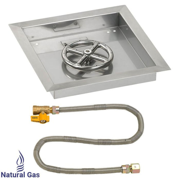 American Fireglass 12" Square Drop-In Pan with Match Light Kit (6" Fire Pit Ring) - Natural Gas