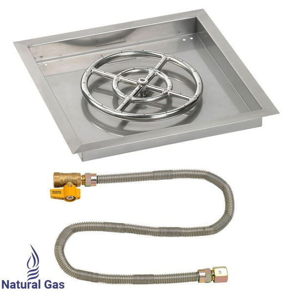 American Fireglass 18" Square Drop-In Pan with Match Light Kit (12" Fire Pit Ring) - Natural Gas