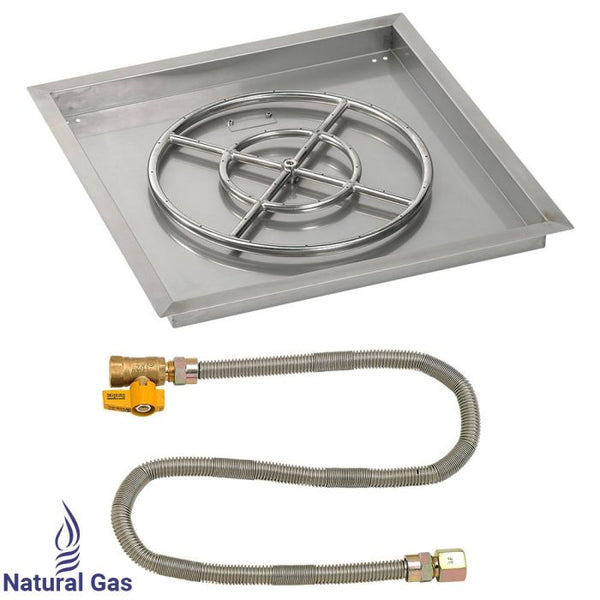 American Fireglass 24" Square Drop-In Pan with Match Light Kit (18" Fire Pit Ring) - Natural Gas