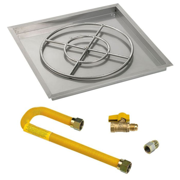 American Fireglass 30" Square Drop-In Pan with Match Light Kit (24" Fire Pit Ring) - Natural Gas