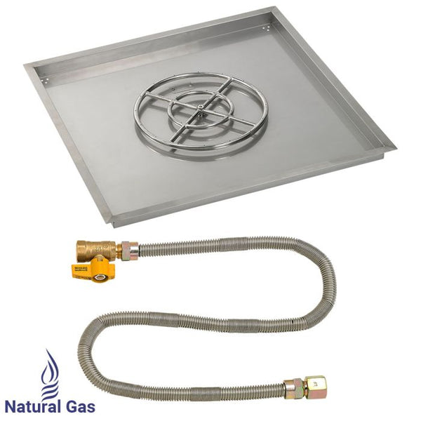 American Fireglass 36" Square Drop-In Pan with Match Light Kit (18" Fire Pit Ring) - Natural Gas